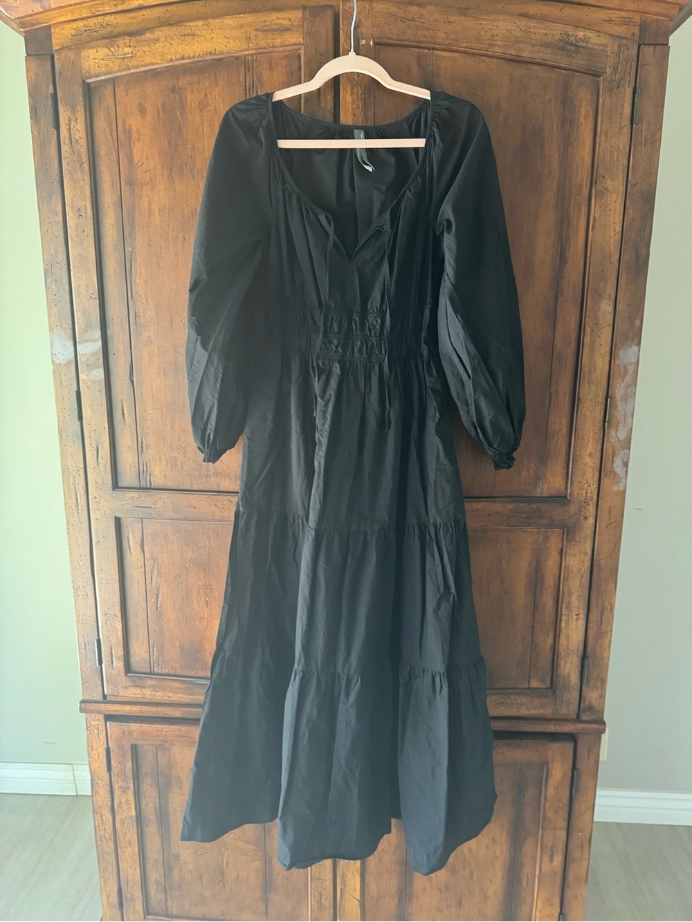 Anthropologie Somerset Black Maxi Dress Puff-Sleeved Edition Cotton XS - Picture 4 of 7